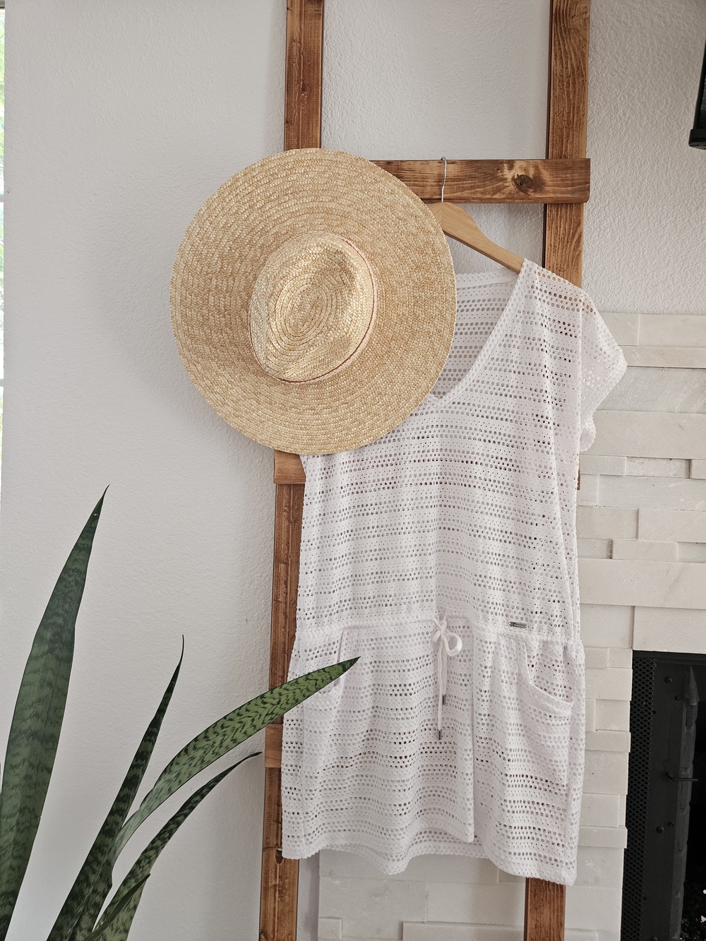 Calvin Klein Striped Open Knit Swim Cover Up Tunic Dress White Resort Size S/M